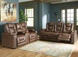 Ashley 24505 Owner's Box Power Reclining Sofa & Power Reclining Loveseat with consol Thyme
