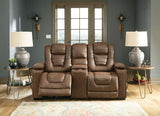 Ashley 24505 Owner's Box Power Reclining Sofa & Power Reclining Loveseat with consol Thyme