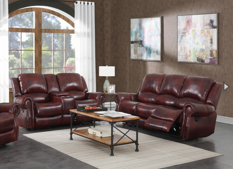 (SC) DL7033 Del Rio Wine Reclining Sofa and Loveseat