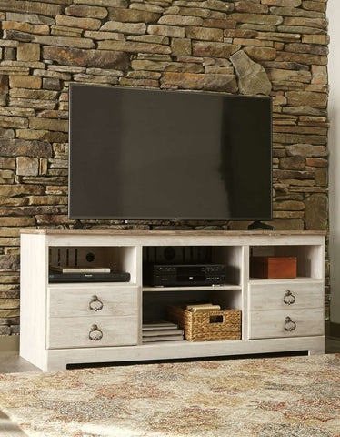 Ashley W267-68 Willowton 64" TV Stand w/ fireplace option Whitewash